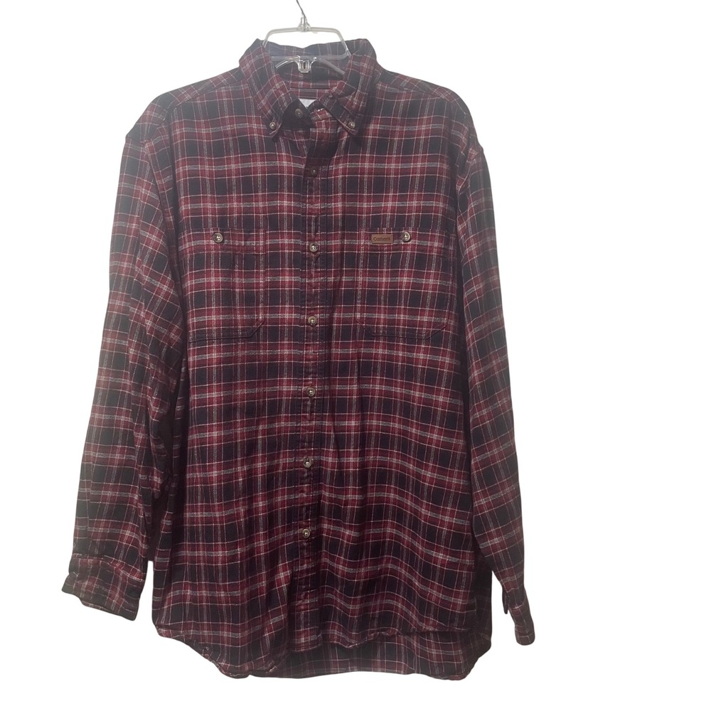 Carhartt Large Mens Plaid Flannel Button Down Shirt Red Black Long Sleeve
